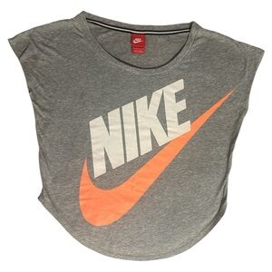 Nike Gray Crop T-Shirt with Orange Logo